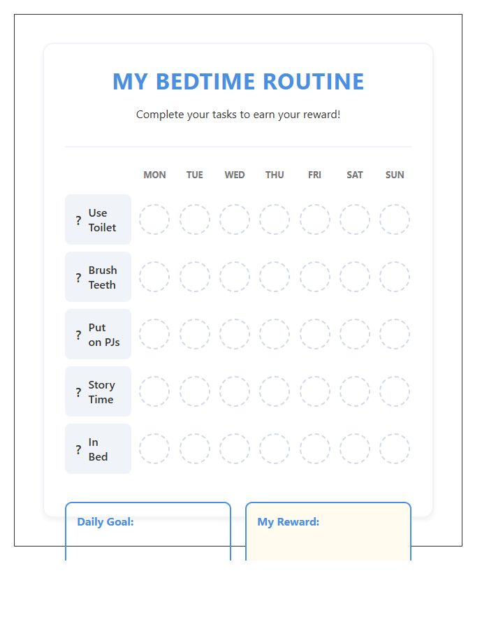 Bedtime Routine Rewards Printable Chart For Autism