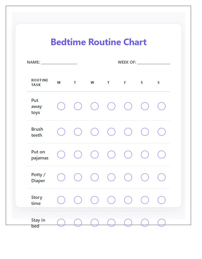 Bedtime Routine Rewards Printable Chart For Behavior
