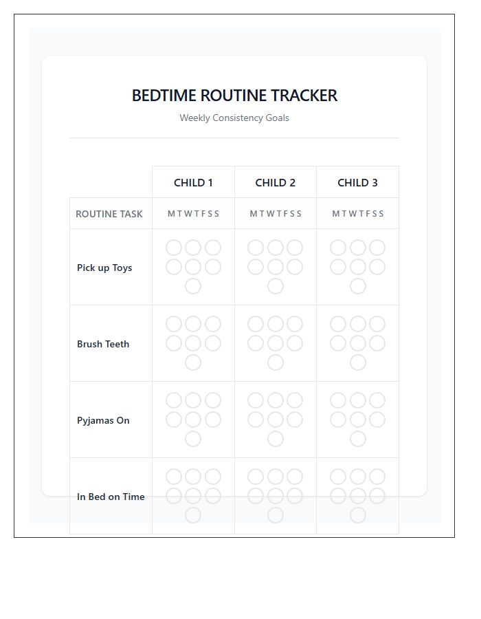 Bedtime Routine Rewards Printable Chart For Multiple Children