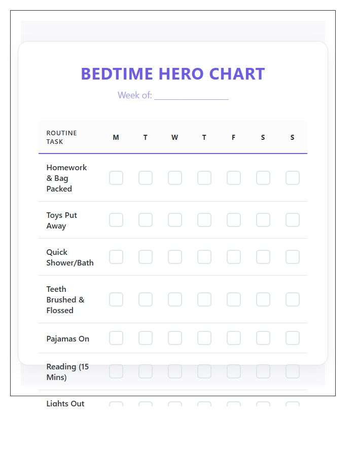 Bedtime Routine Rewards Printable Chart For School Age Kids
