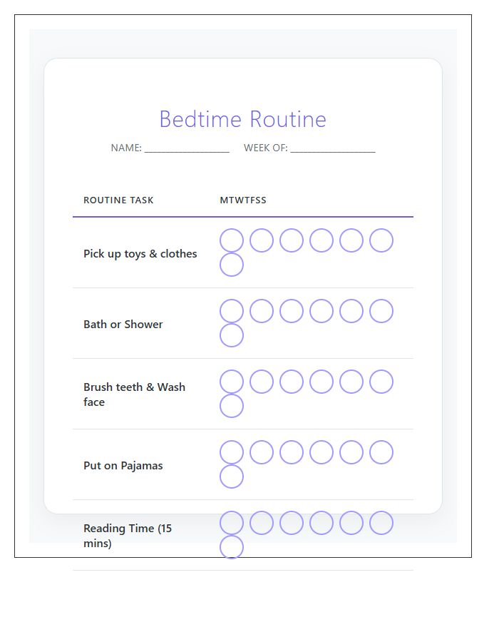 Bedtime Routine Rewards Printable Chart System