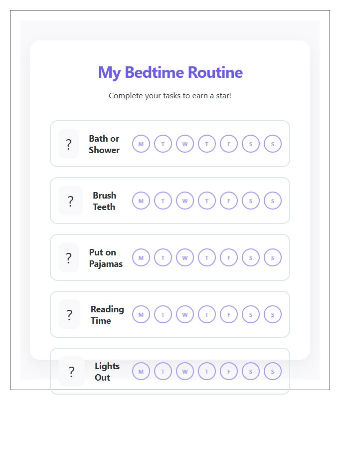 Bedtime Routine Rewards Printable Chart With Pictures