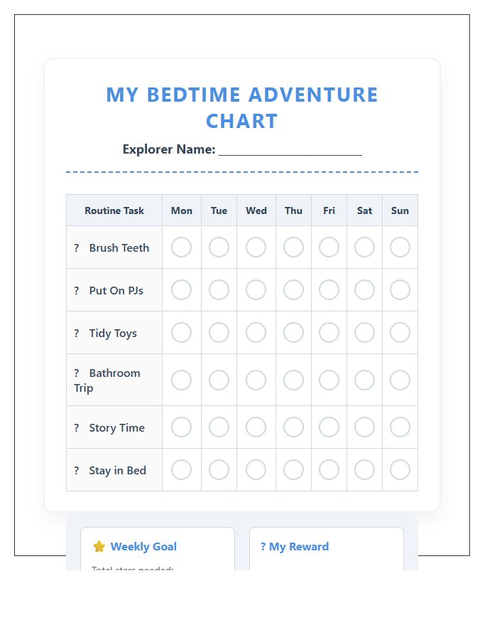 Boys Bedtime Routine Rewards Printable Chart