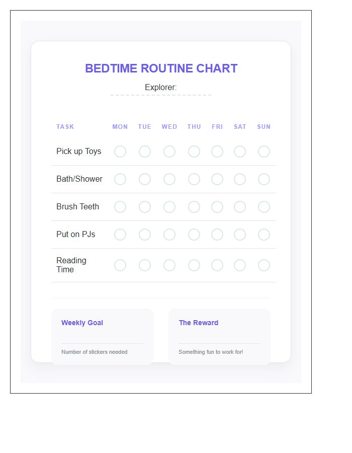 Daily Bedtime Routine Rewards Printable Chart