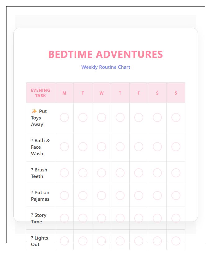 Girls Bedtime Routine Rewards Printable Chart