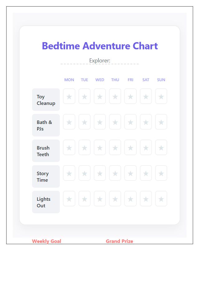 Kids Bedtime Routine Rewards Printable Chart