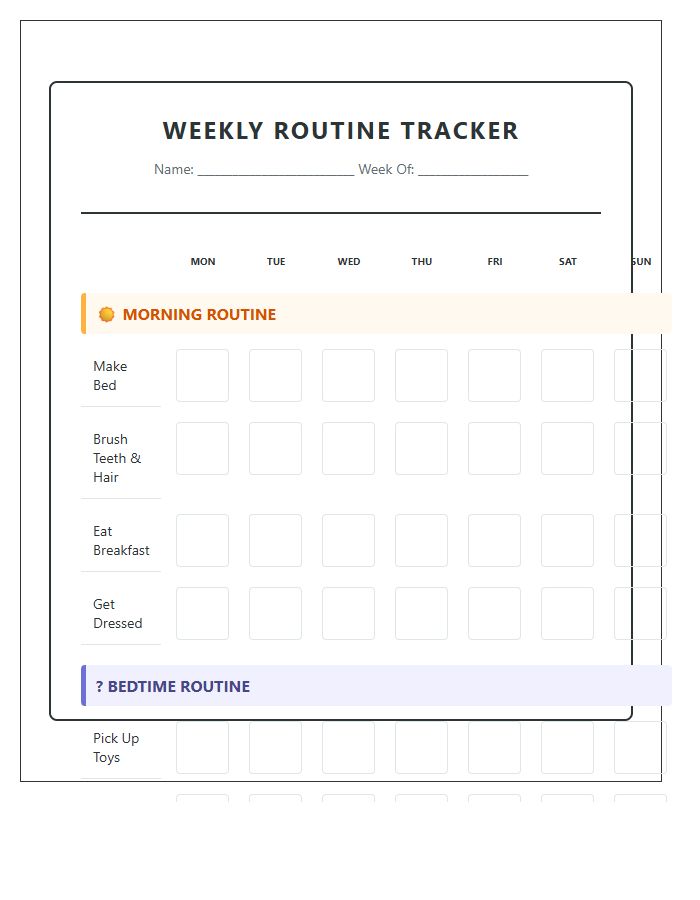 Morning And Bedtime Routine Rewards Printable Chart