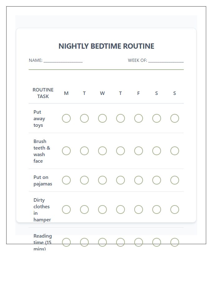 Nightly Bedtime Routine Rewards Printable Chart