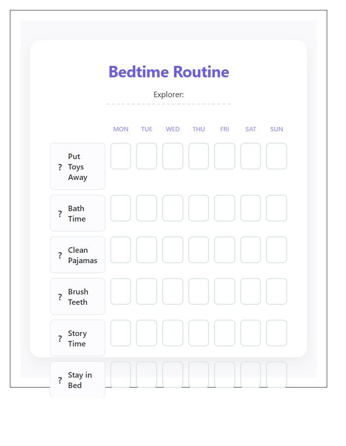 Preschooler Bedtime Routine Rewards Printable Chart