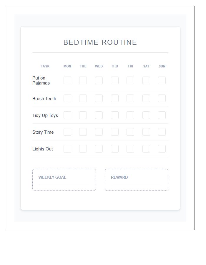 Simple Bedtime Routine Rewards Printable Chart