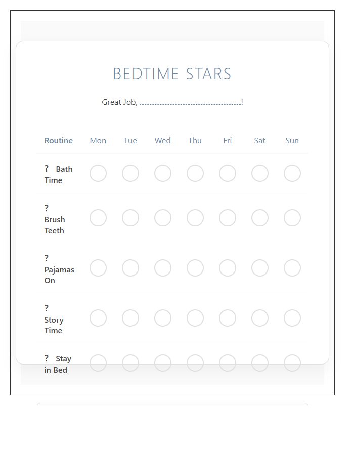 Toddler Bedtime Routine Rewards Printable Chart