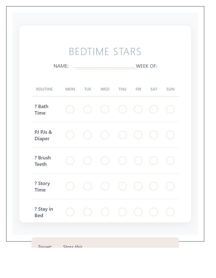 Toddler Sleep Routine Rewards Printable Chart