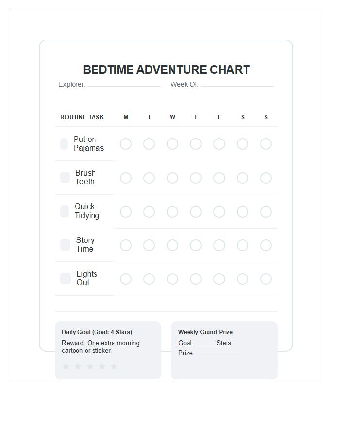 Visual Bedtime Routine Rewards Printable Chart