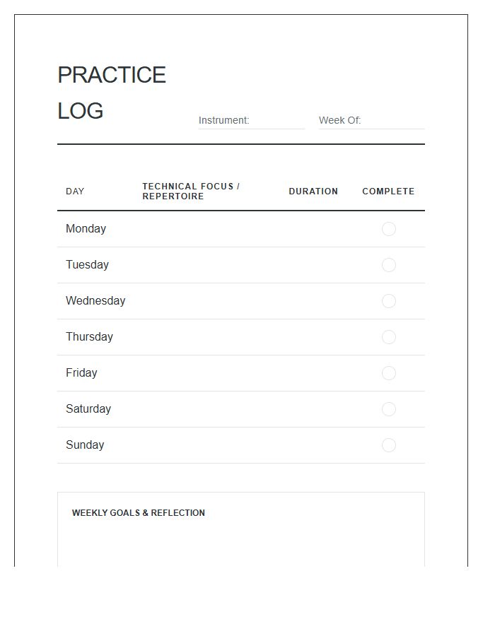 Daily Instrument Practice Printable Chart