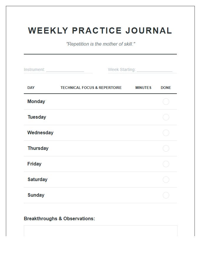 Motivational Music Practice Printable Chart