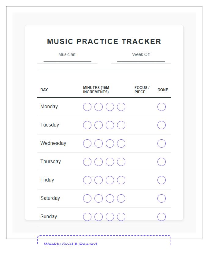 Music Practice Reward Chart Printable