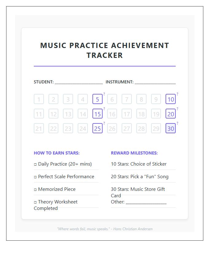 Music Teacher Reward System Printable Chart