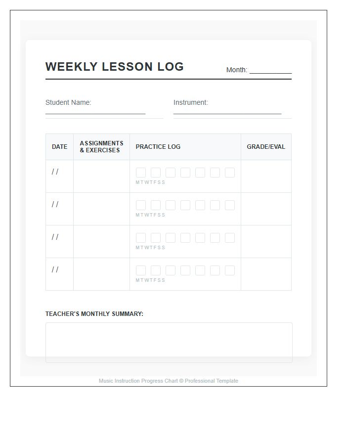 Private Music Teacher Printable Chart
