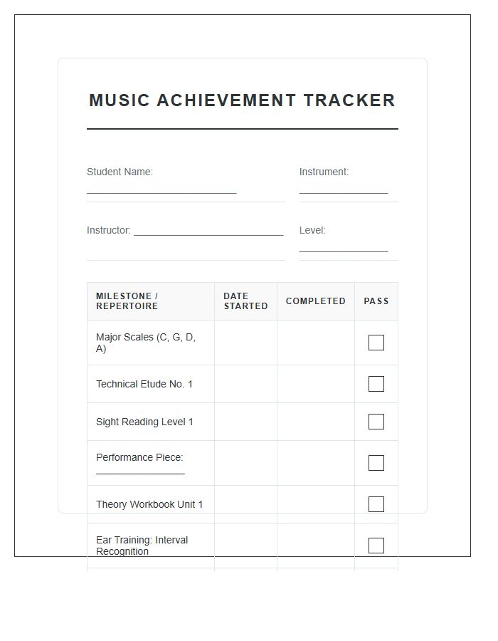 Student Music Achievement Printable Chart