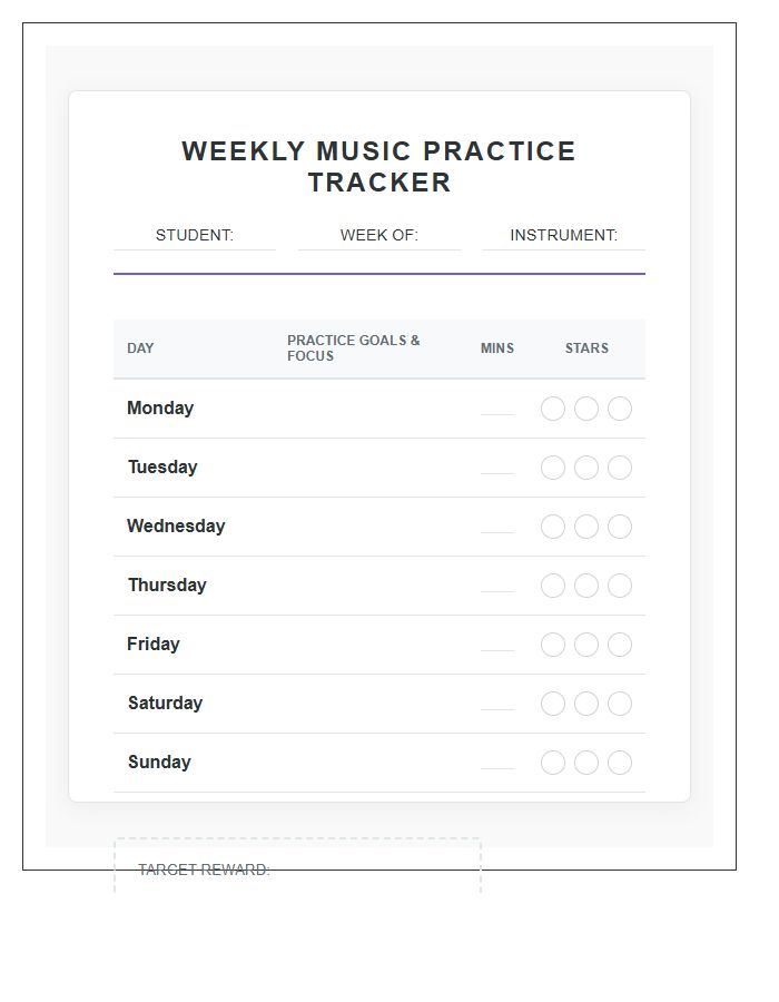 Weekly Music Lesson Rewards Printable Chart