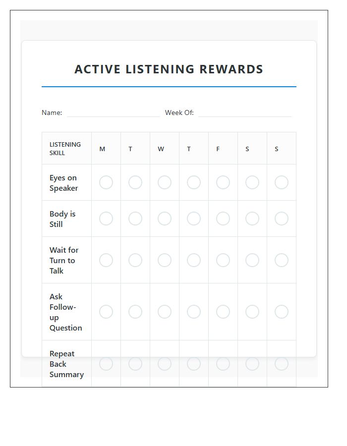 Active Listening Skills Rewards Printable Chart