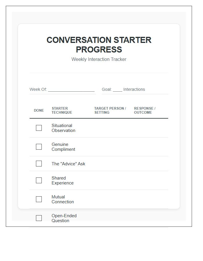 Conversation Starter Progress Printable Chart