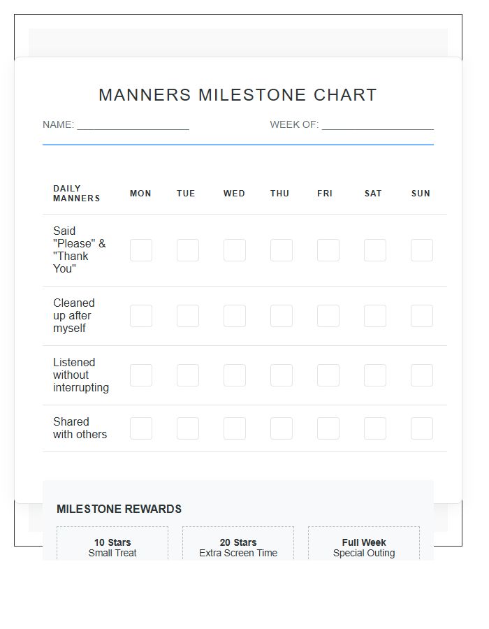 Daily Manners Milestone Rewards Printable Chart