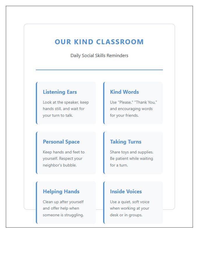 Elementary Classroom Social Skills Printable Chart