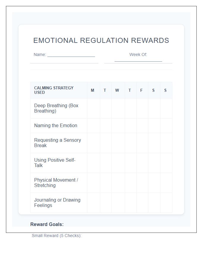 Emotional Regulation Rewards Printable Chart