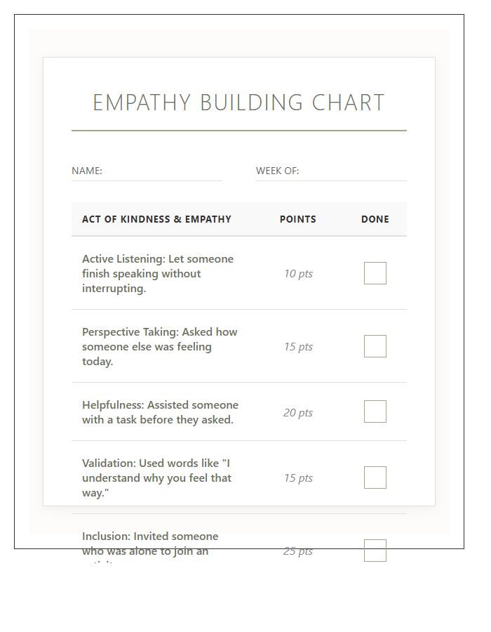 Empathy Building Rewards Printable Chart
