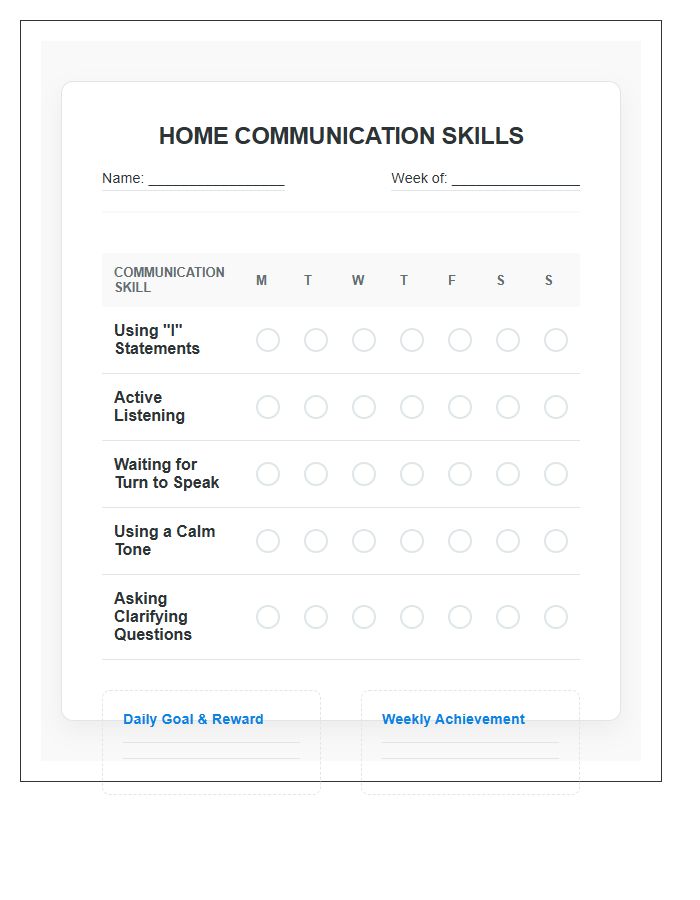 Home Communication Skills Rewards Printable Chart
