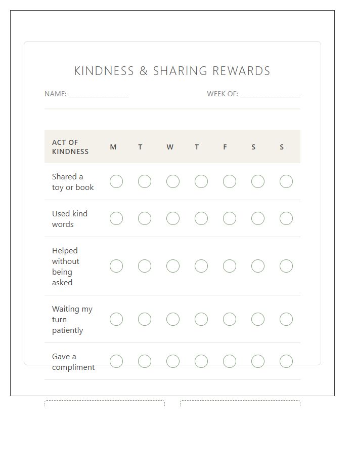 Kindness And Sharing Rewards Printable Chart