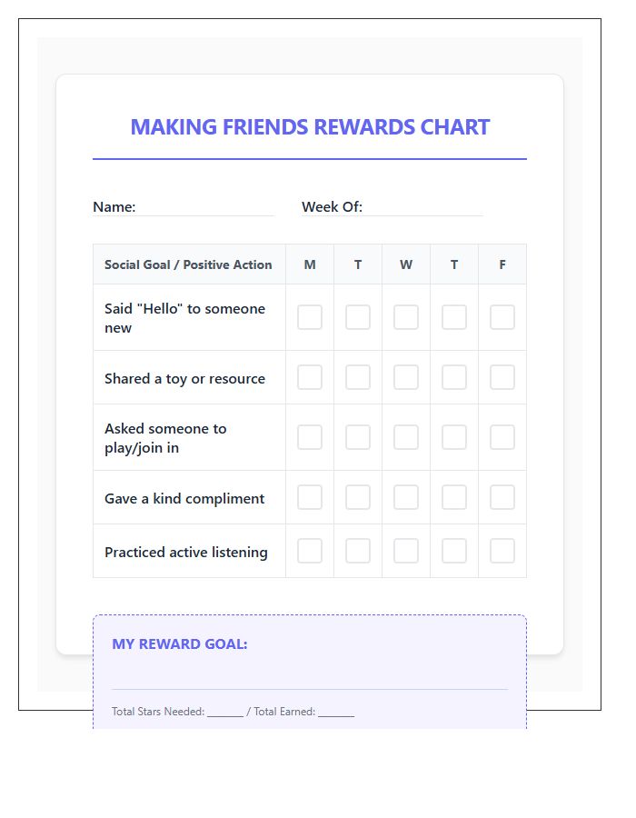 Making Friends Rewards Printable Chart