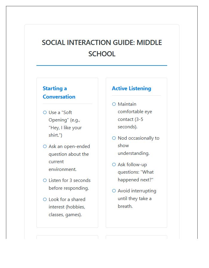 Middle School Social Interaction Printable Chart