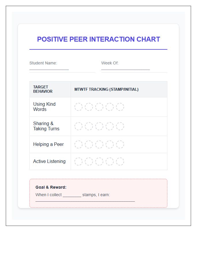 Positive Peer Interaction Rewards Printable Chart