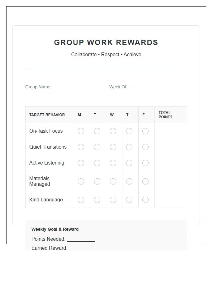 Student Group Work Rewards Printable Chart