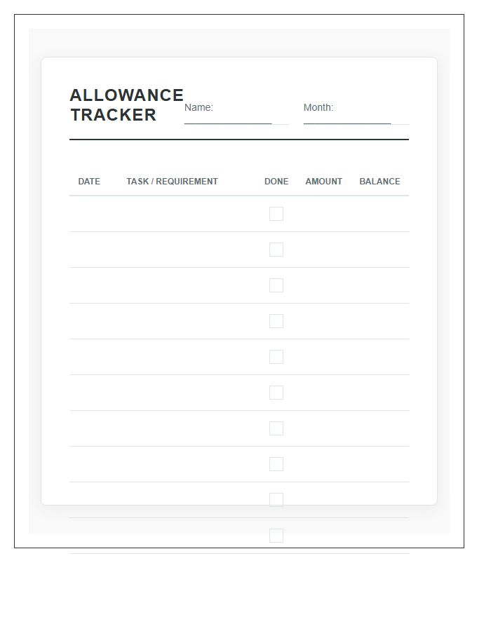 Children Allowance Tracking Printable Chart