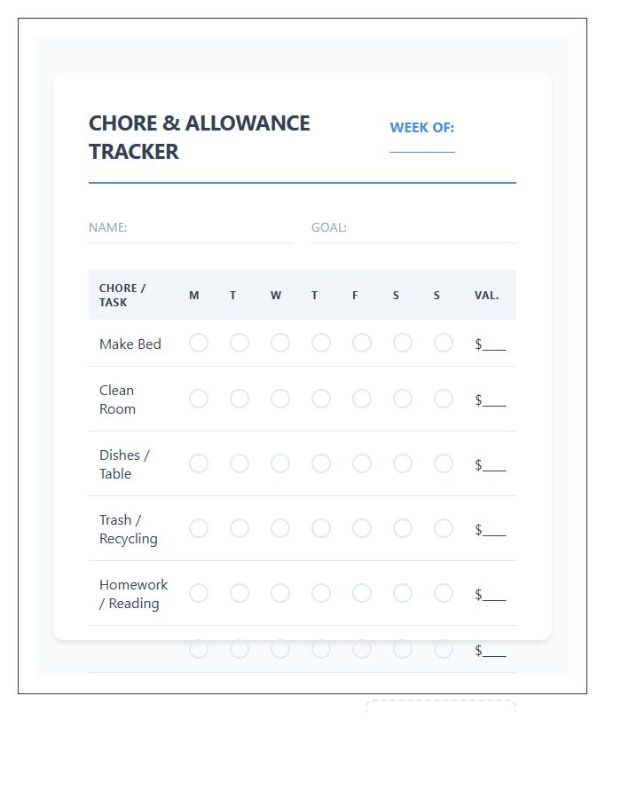 Kids Chore And Allowance Printable Chart