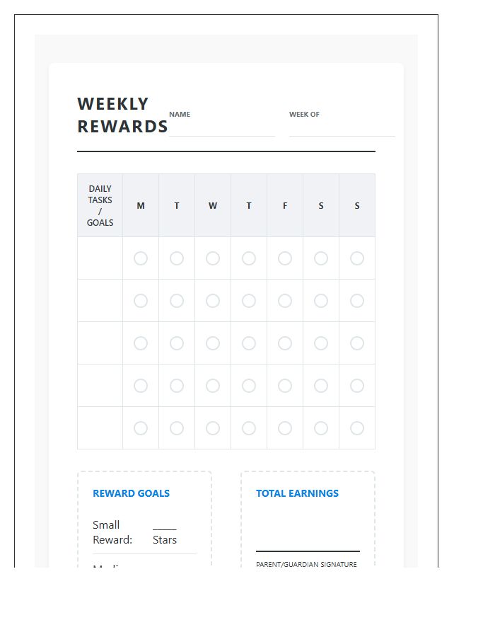 Weekly Reward System Printable Chart