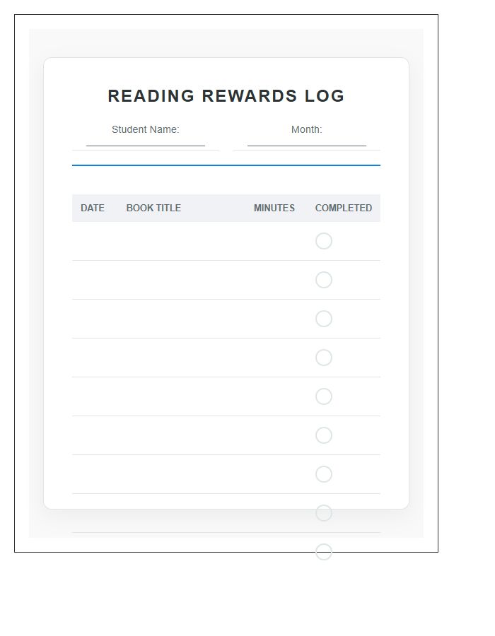 Daily Student Reading Rewards Printable Chart