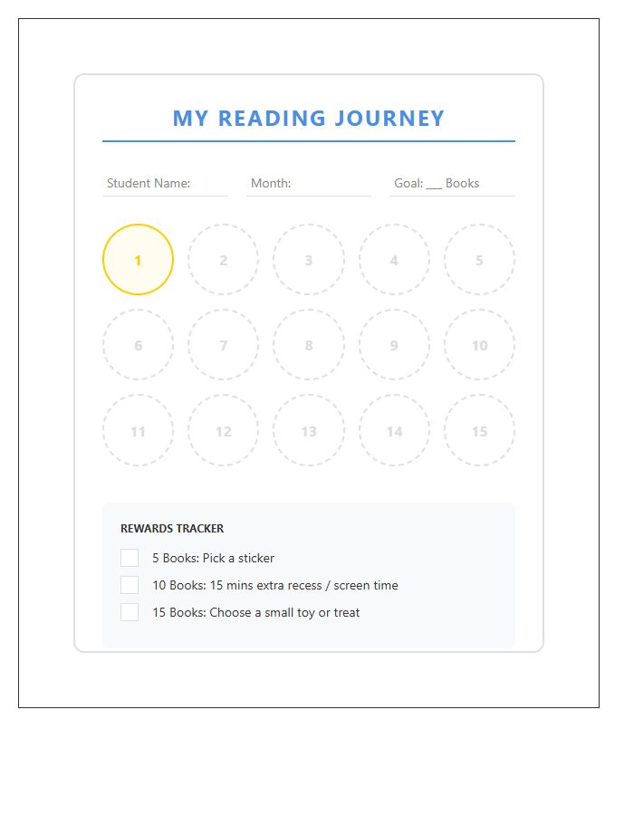 Elementary Student Reading Rewards Printable Chart