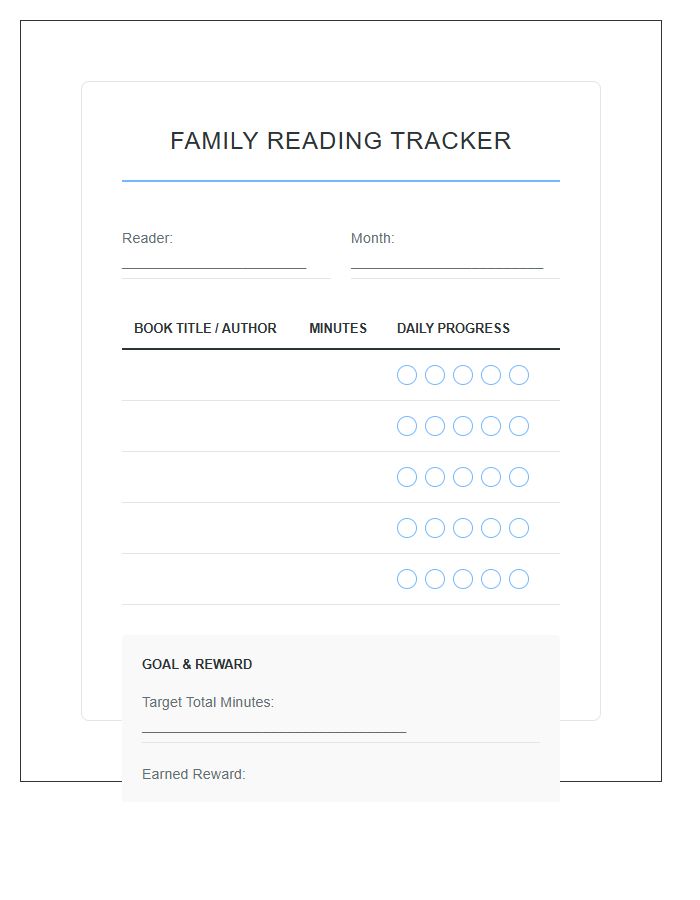 Family Reading Rewards Tracker Printable Chart