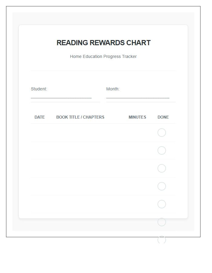 Home Education Reading Rewards Printable Chart