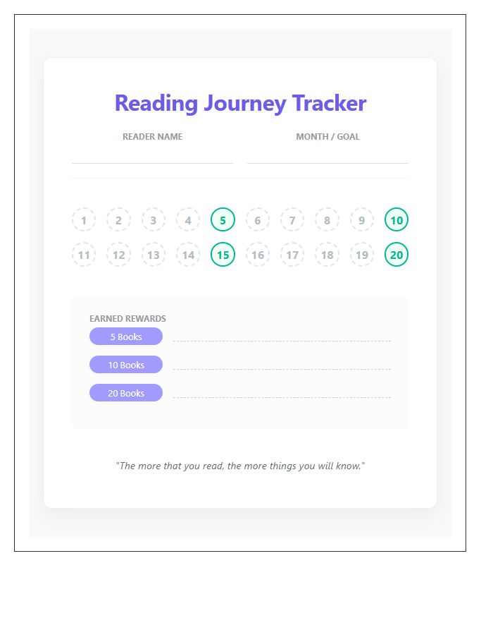 Positive Reinforcement Reading Rewards Printable Chart