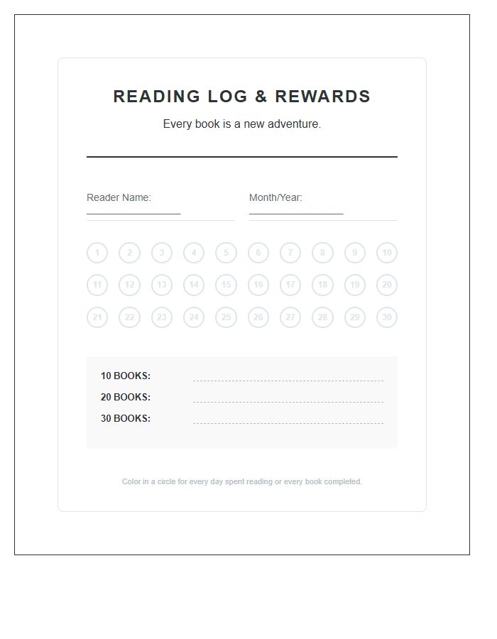 Progress Tracking Reading Rewards Printable Chart