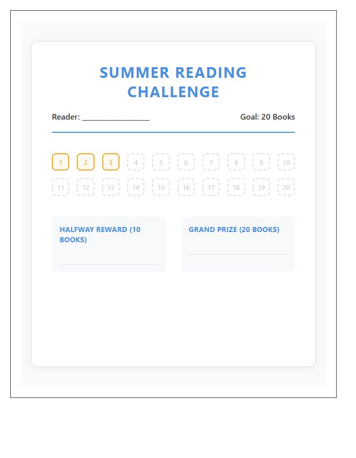 Visual Progress Summer Reading Rewards Printable Chart