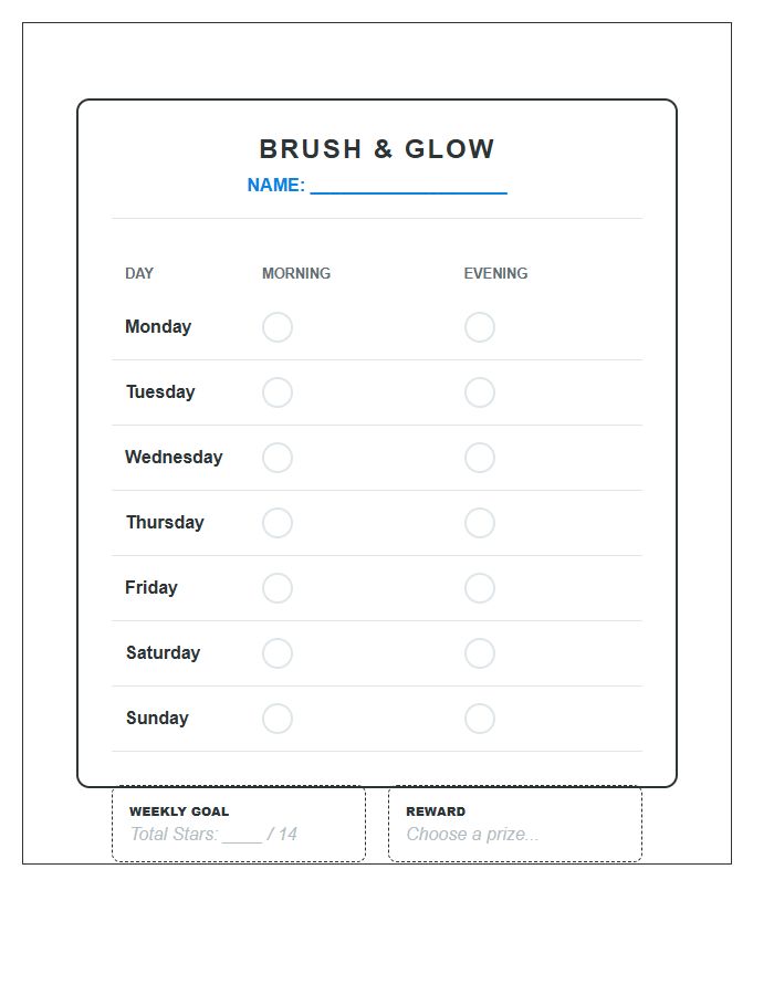 Bathroom Mirror Tooth Brushing Rewards Printable Chart