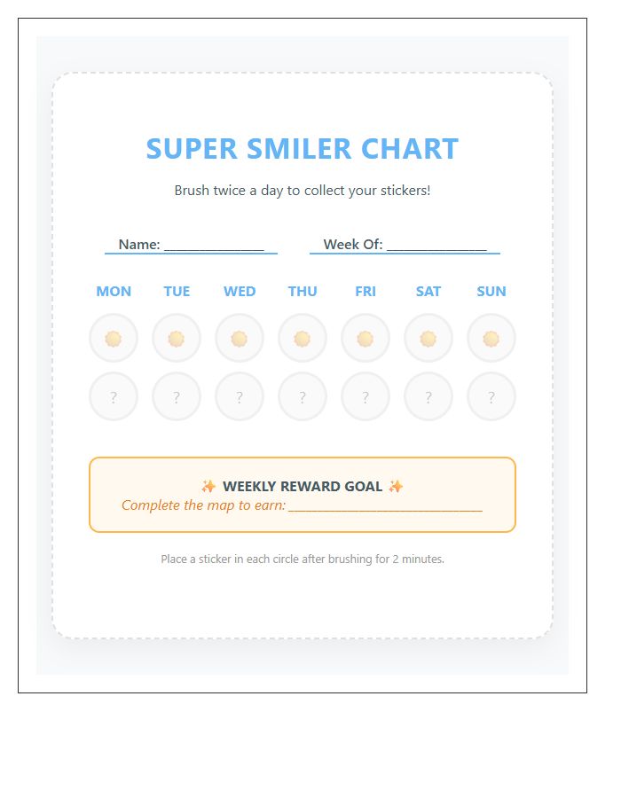 Children Tooth Brushing Rewards Printable Chart Sticker Map