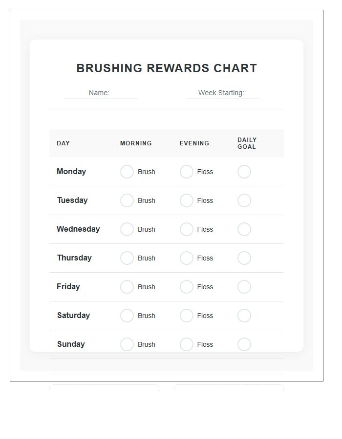 Daily Tooth Brushing Rewards Printable Chart System