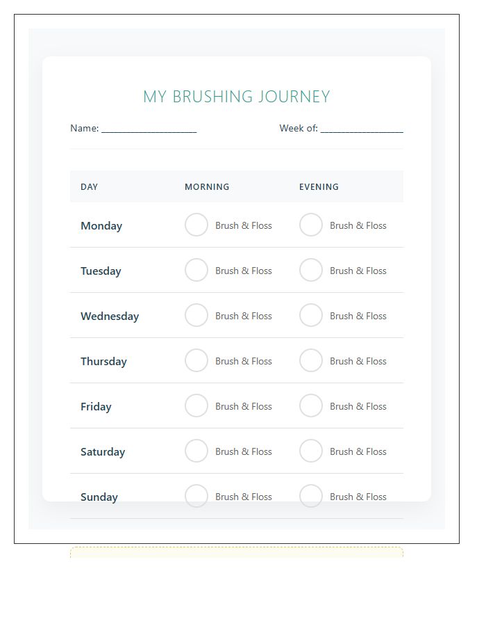 Dental Hygiene Tooth Brushing Rewards Printable Chart